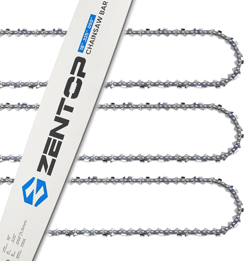 Zentop 18 Inch Chainsaw Bar and Chains, .050'' Gauge .325" Pitch 72DL Fits Husqvarna 435, 440, 545, 345, 350, 51, 55 Rancher, and 550XP - Image 1